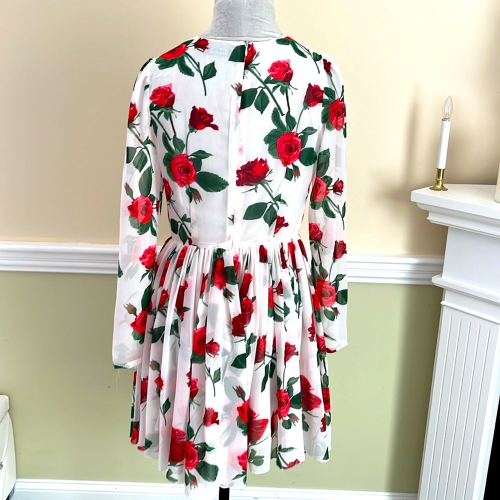 FINEJO White & Red Rose Floral Chiffon Dress Size M NWOT - Picture 12 of 14